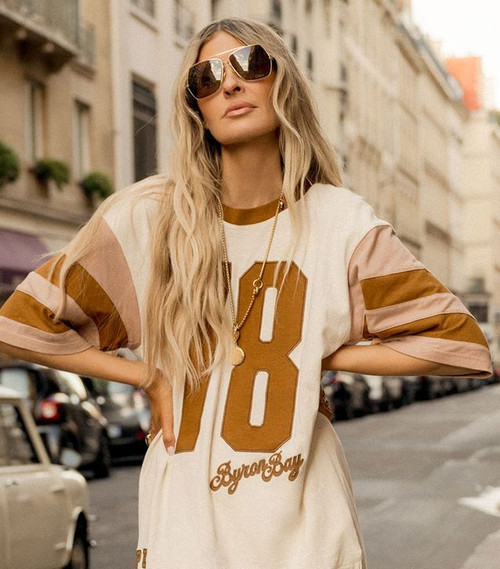 HOMECOMING OVERSIZED BIKER TEE - STONE