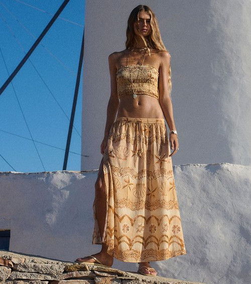 MERMAID COVE MIDI SKIRT - TAN