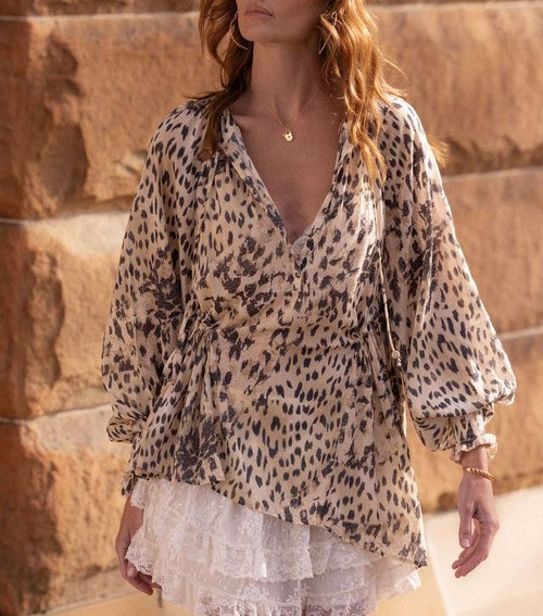 SNOW LEOPARD ASYMMETRICAL BLOUSE - ANIMAL