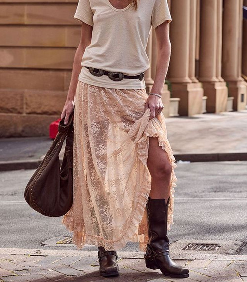 LABYRINTH LACE MAXI SKIRT - PEACH BLISS