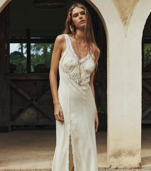 VINA LACE SLIP DRESS - BUTTERMILK