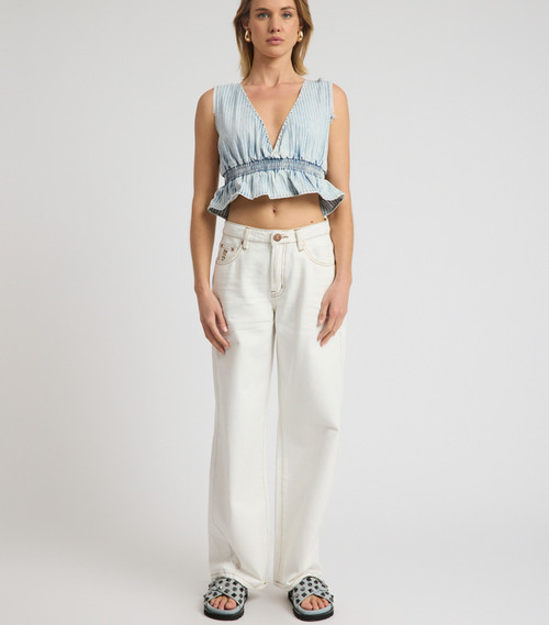 JACKSON MID WASTE WIDE LEG DENIM JEANS - WHITE BEAUTY