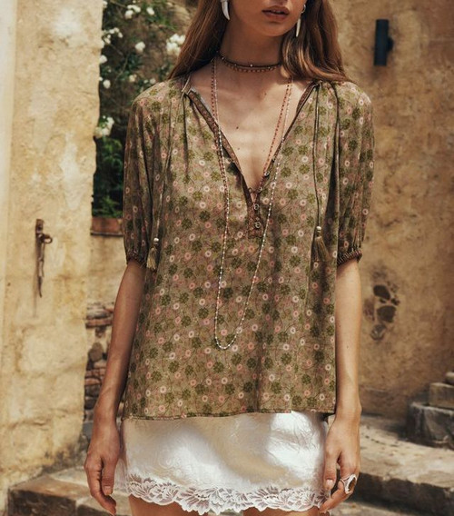 SWAN LAKE SHORT SLEEV BLOUSE - SAGE
