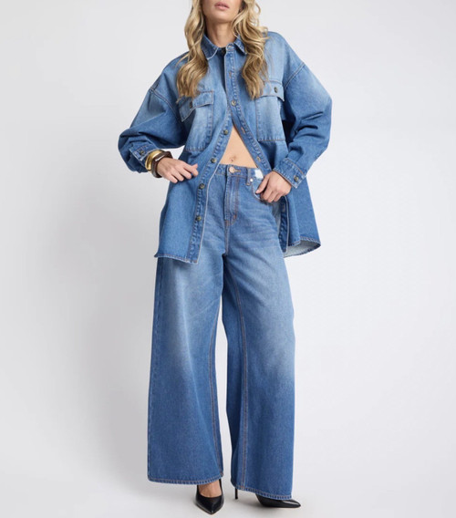LOVE MACHINES SUPER WIDE DENIM JEAN - PACIFICA