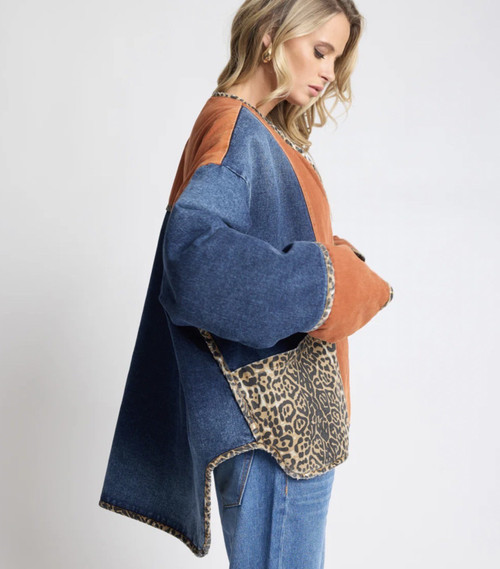 BANG BANG REVERSIBLE COLOUR BLOCKED DENIM WADDED JACKET - ANIMAL BLUE RUST