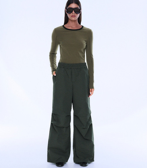 FALLON RELAXED PULL ON PANT - OLIVE CHECK