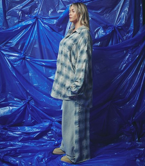CHECK MATE WIDE LEG TRACKIES - BLUE