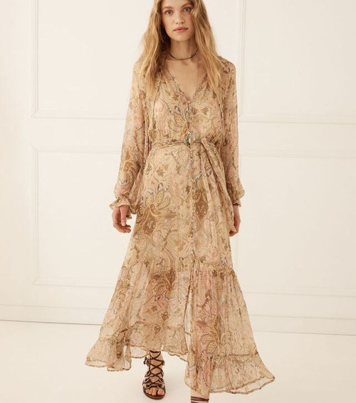 DAMASK BUTTON THROUGH GOWN - CHAI