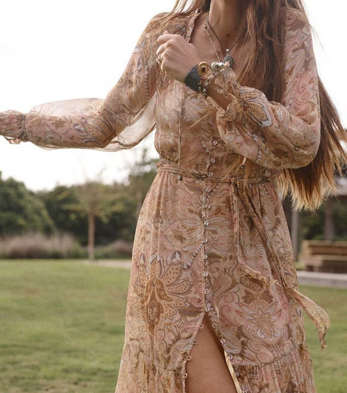 DAMASK BUTTON THROUGH GOWN - CHAI
