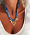 TIE DYE BLUE SCARF NECKLACE WITH GOLD HEART