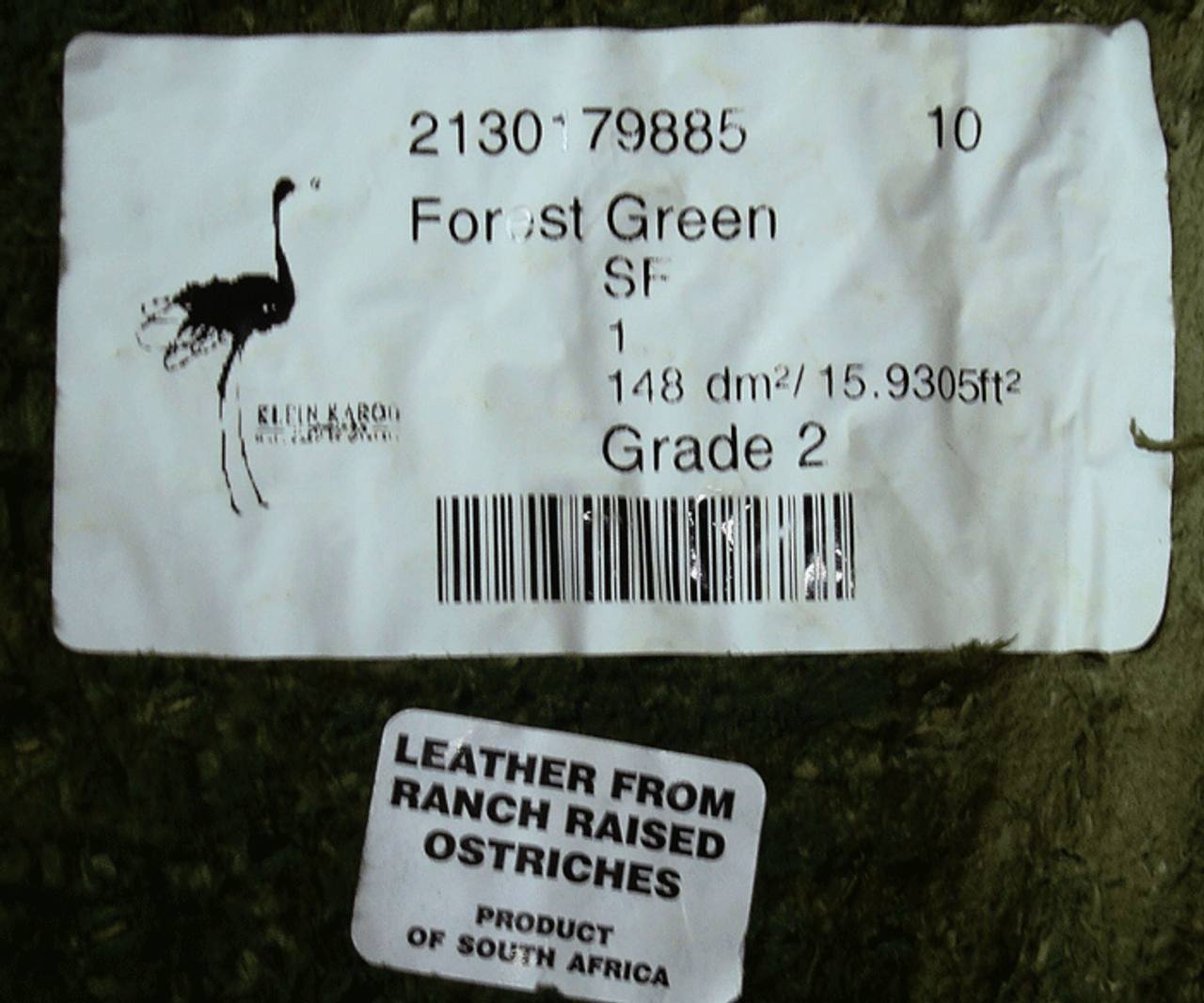 Ostrich Skin Leather - FOREST GREEN SF - 15.9305 sq ft - Grade 2
