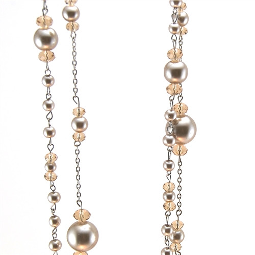 Champagne Pearls Crystal Double Strand Necklace