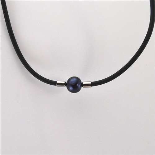 Black Pearl Choker Necklace with Black Rubber Cord