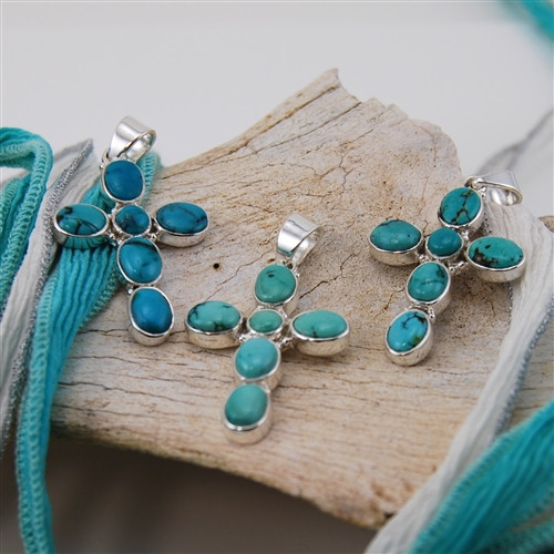 Tibetan Turquoise Sterling Silver Cross Pendant | FashionJewelry.com