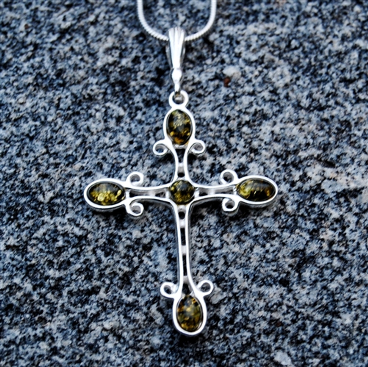 Baltic Amber and Sterling Silver Celtic Cross Pendant