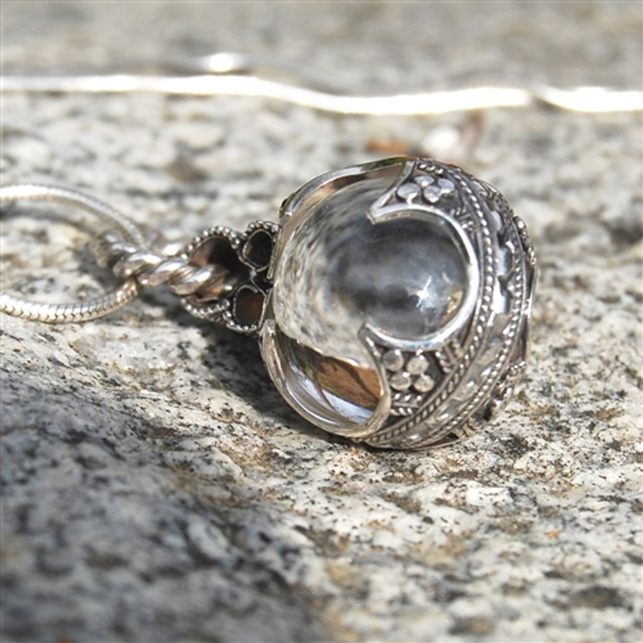 Sterling Silver Wrapped Crystal Ball Pendant