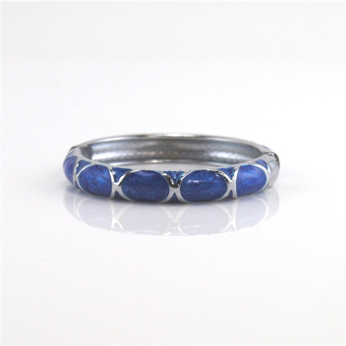 Bangle Bracelet with Silver and Blue Enamel