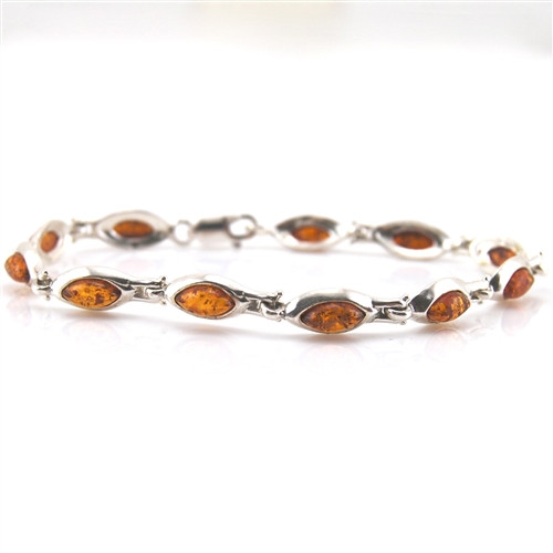 Amber and Sterling Silver Chain Bracelet