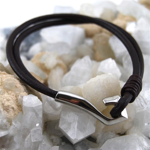 Bracelet Brown Leather Stainless Steel
