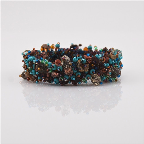 Beaded Bracelet Czech Glass Blue Leopard Skin Jasper