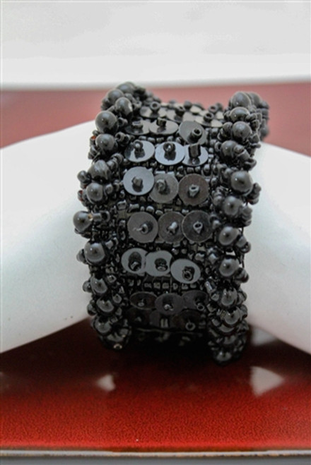 Wide Black Beaded Bracelet