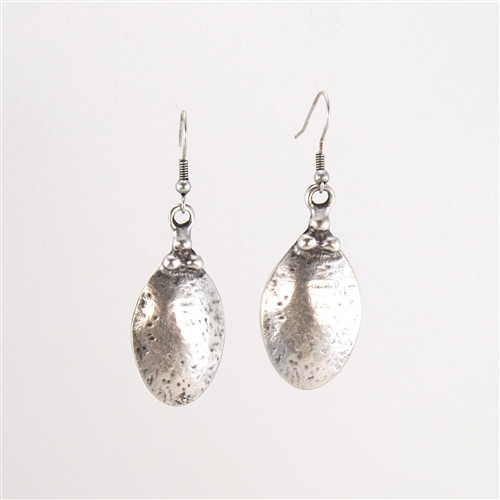 Hammered Silver Oval Drop Pendant Earrings