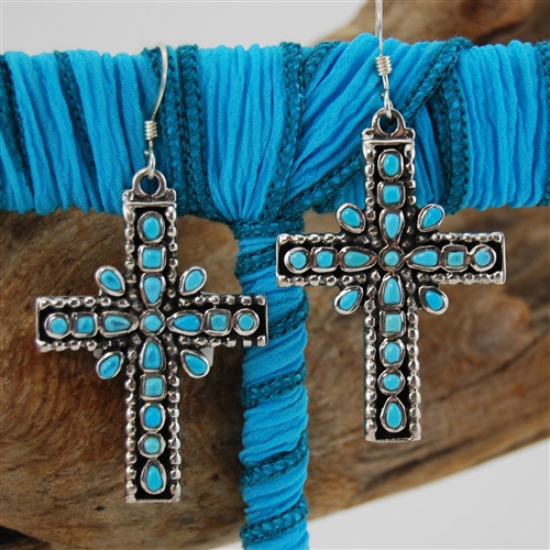 Turquoise Cross Sterling Silver Earrings