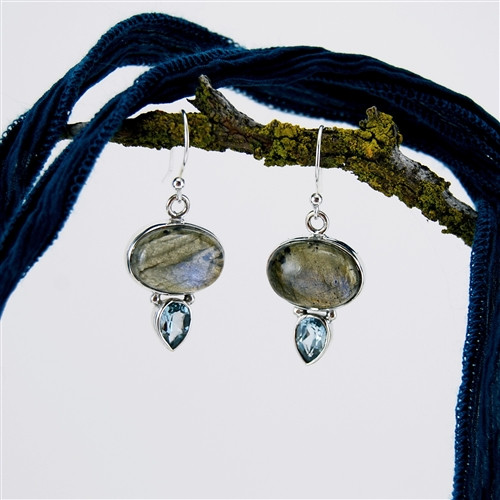 Labradorite Blue Topaz Sterling Silver Drop Earrings