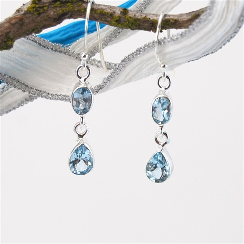 Blue Topaz Sterling Silver Drop Earrings