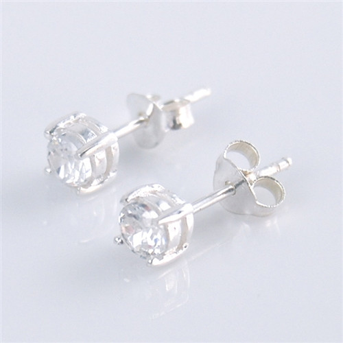 White Cubic Zirconia Post Earrings 7mm