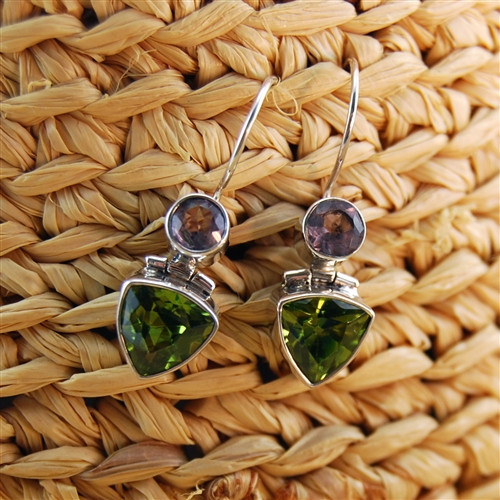 Peridot Amethyst Sterling Silver Drop Earrings