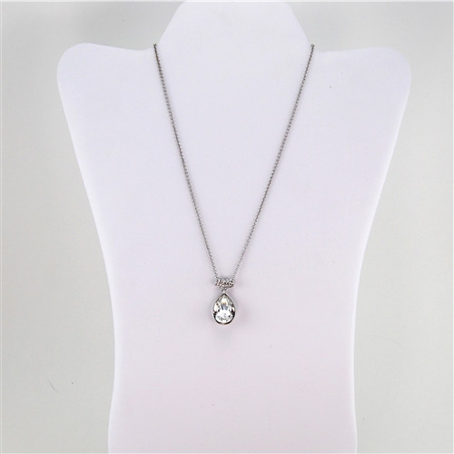 Rhodium Plated Necklace with Swarovski Crystal Teardrop Pendant