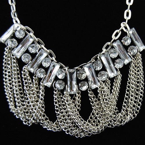 Crystal Silver Chain Bib Necklace