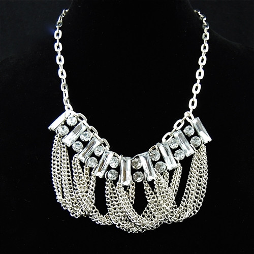 Crystal Silver Chain Bib Necklace