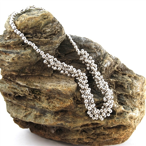 Silver Bead Necklace with Medallion Clasp