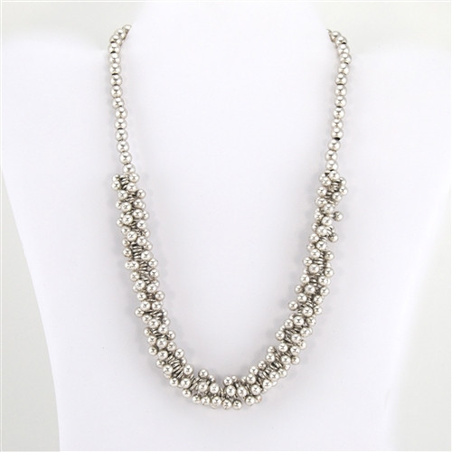 Silver Bead Necklace with Medallion Clasp