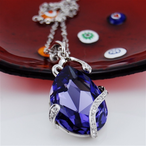 Purple Swarovski Teardrop Rhodium Pendant Necklace