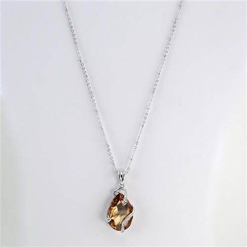 Gold Swarovski Teardrop Rhodium Pendant Necklace