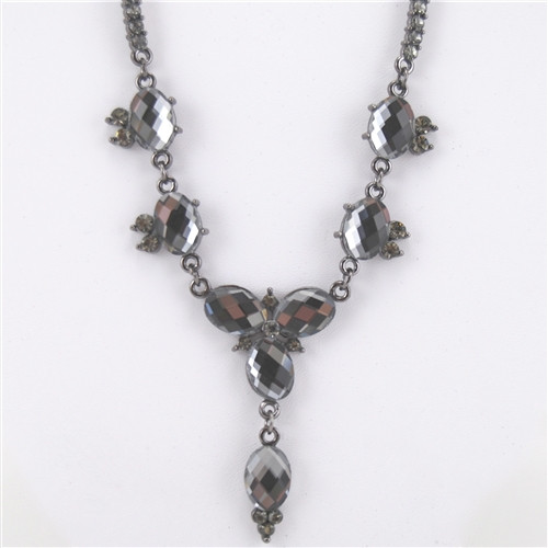 Smoky Crystal Oxidized Silver Choker "Y" Necklace