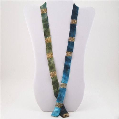 Blue, Green and Gold Silk 36" Ribbon Necklace