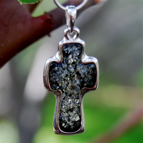 Green Baltic Amber and Silver Cross Pendant