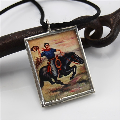 Cowboy on Horse Vintage-Style Retro Pendant