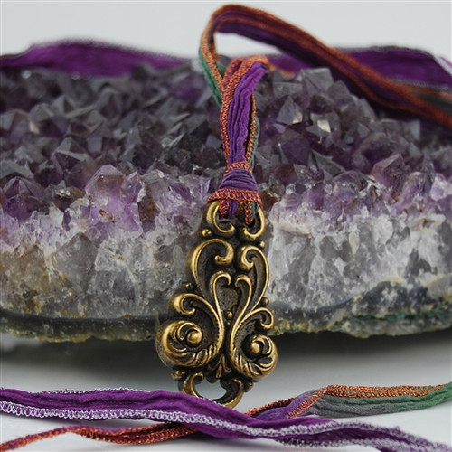 Antiqued, Brass, Filigree Design Pendant