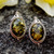 Green Amber Vintage Style Silver Post Earrings