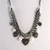 Pearl and Crystal Charm Silver Bib Necklace