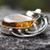 Ornate Amber & Silver Pendant with Contemporary Leaf Design