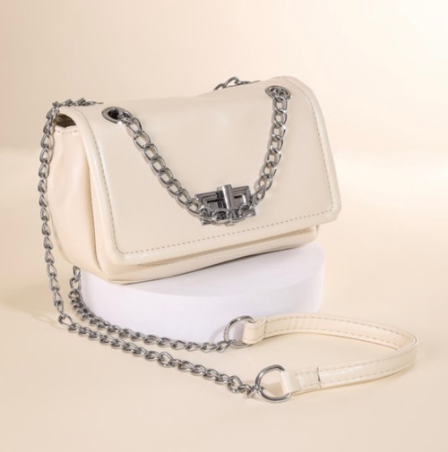Black/Ivory Rectangle Chain Crossbody Handbag