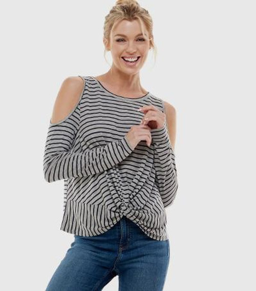 Cold Shoulder Grey Black Shirt