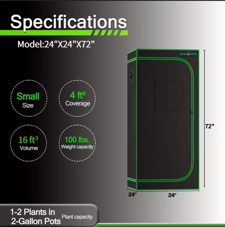 Alpha Grow Tent – 24” x 24” x 72” | Compact, Durable, High-Performance Indoor Grow Space