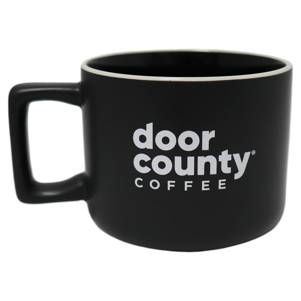 Black Matte Ceramic Coffee Mug with White Trim - 12 oz